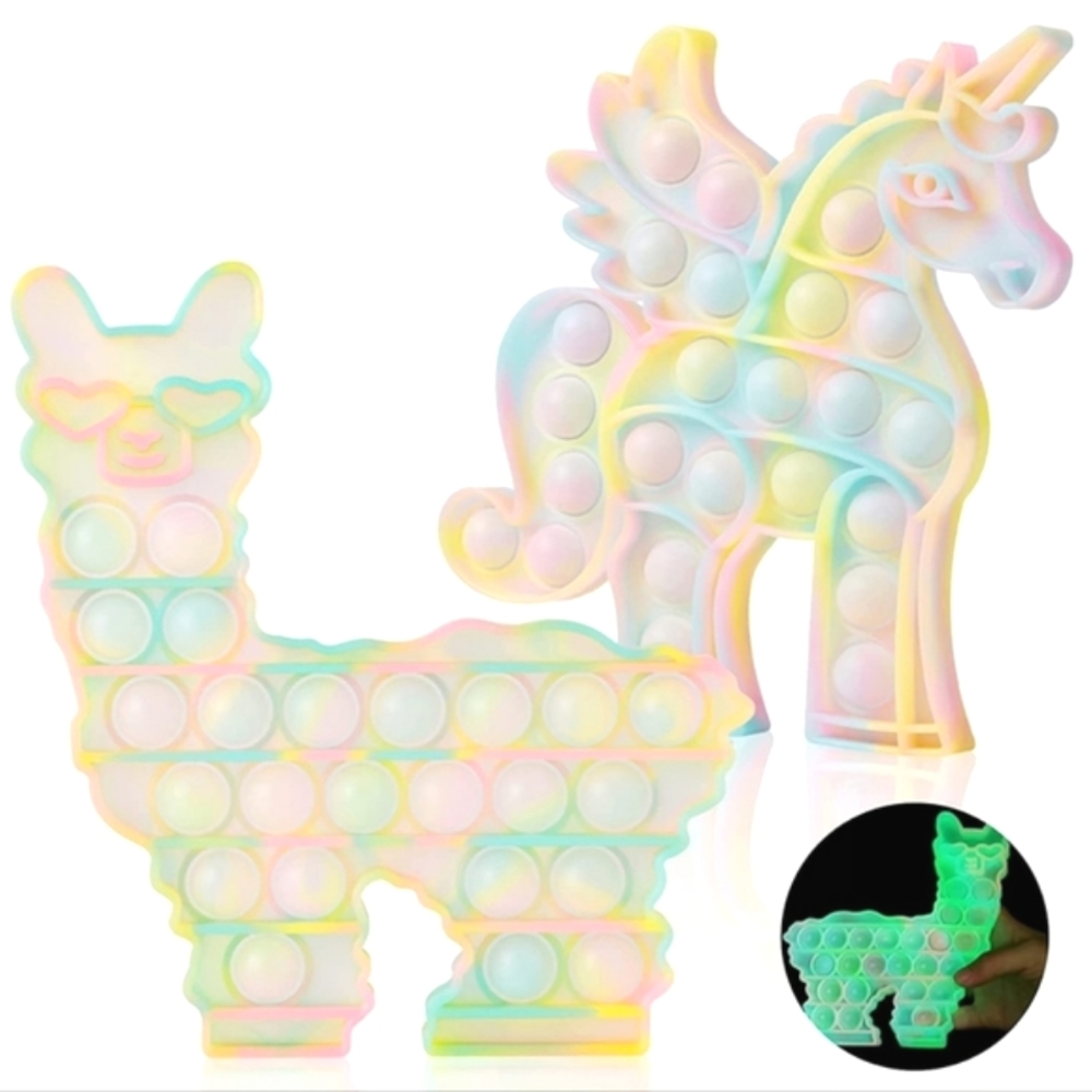 2-pack glow-in-the-dark pop it. Unicorn and Alpaca.
